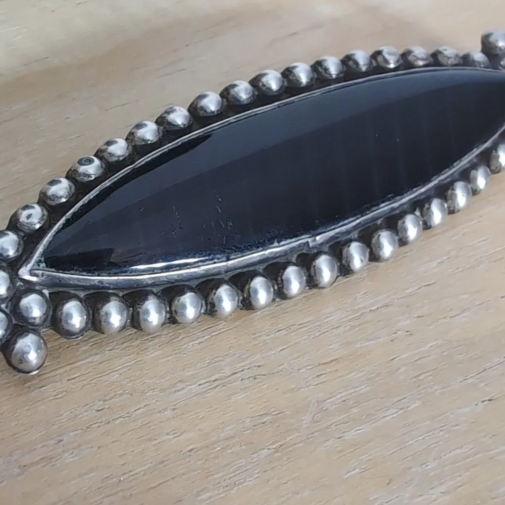 Large Onyx Sterling Silver Oblong Pin Brooch
